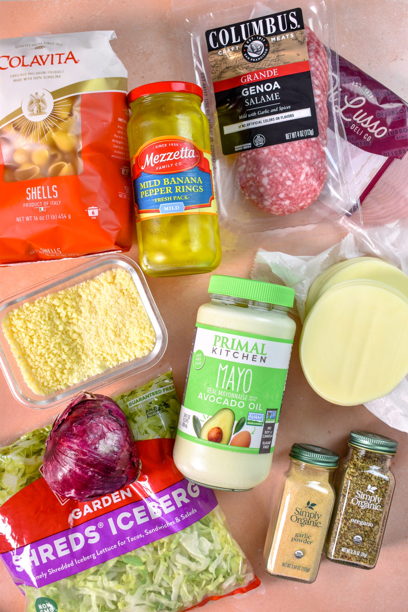 These are the ingredients needed to make grinder pasta salad